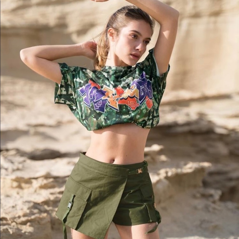 Buckle Flap Pocket Solid Skort - Picture 2 of 4